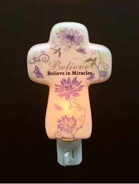 Porcelain "Believe in Miracles" Cross Night Light with Gift Box